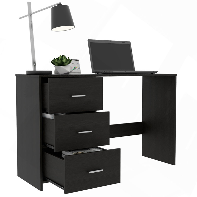 Bureau d'écriture classique 3 tiroirs - noir