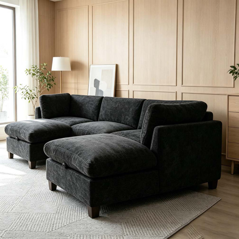 Canapé modulaire 96,5 po pour salon, canapé rembourré en chenille douce, Noir - 2Ottman