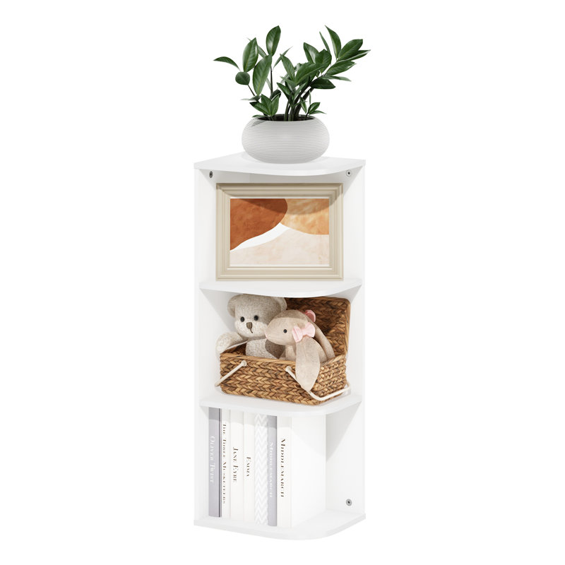 Cresta Corner Bookcase, Plain White, (3 Shelves) 31.5" H x 12.01" W x 9.3" D