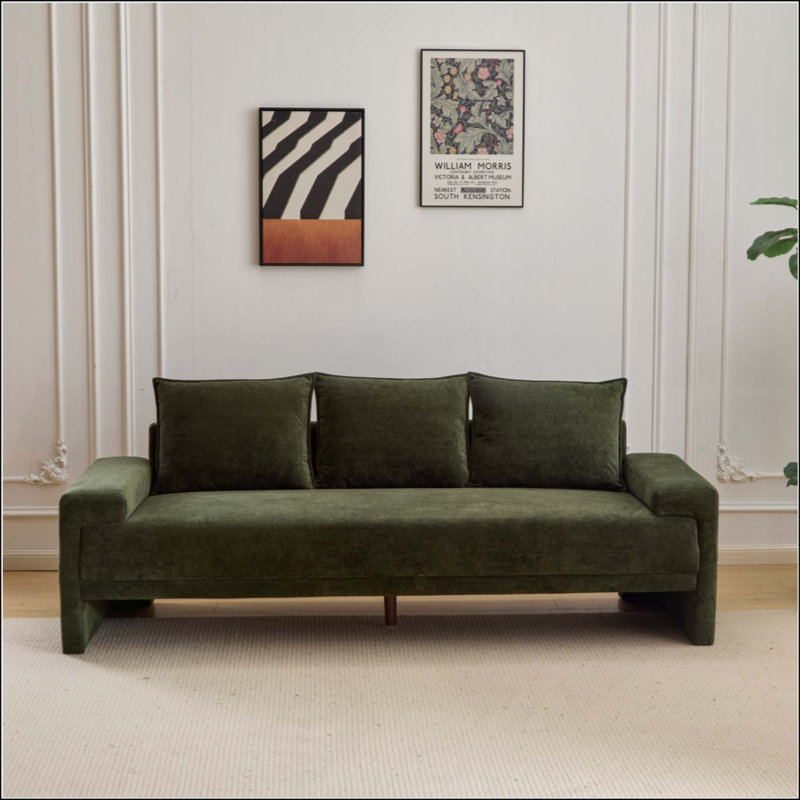 Canapé 3 places en velours rembourré moderne, durable et confortable, Vert