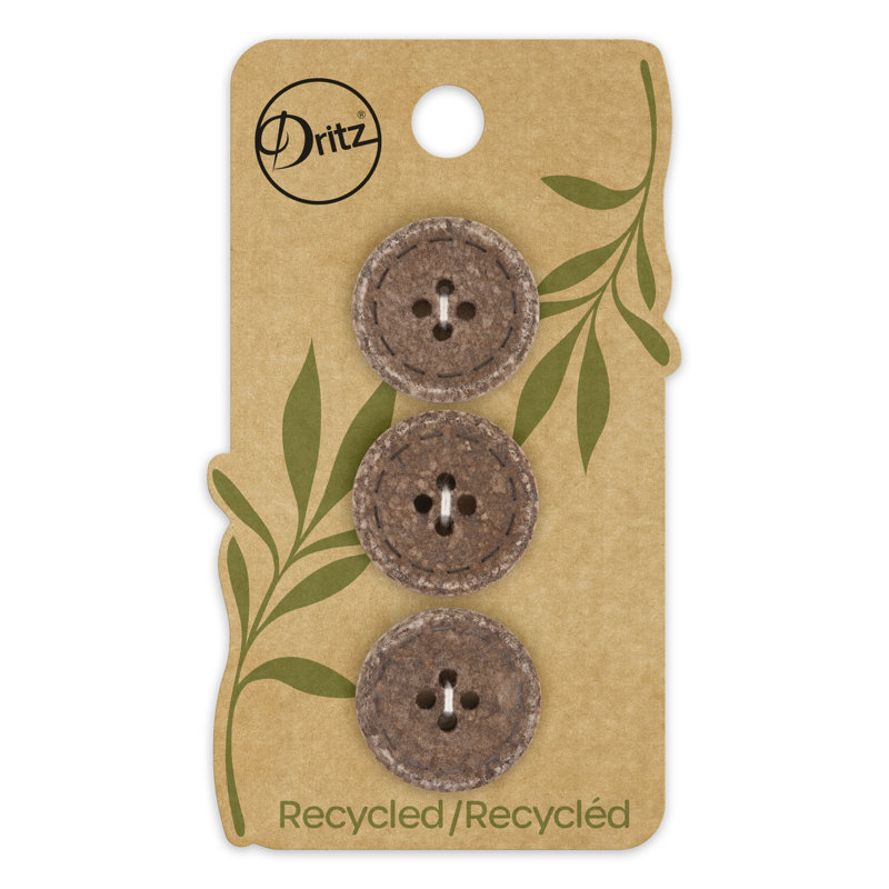Bouton rond en coton recyclé Dritz, 20 mm, brun foncé, 9 boutons