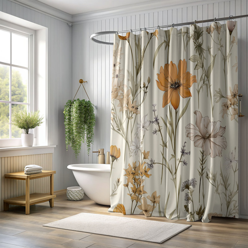 Rideau de douche 1 pièce Rustic Petals, H 74 po x l 71 po