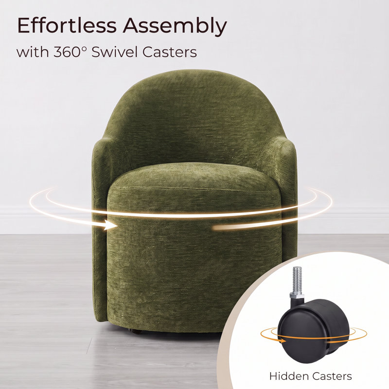 Upholstered Dining Chairs with Hidden Casters, Green