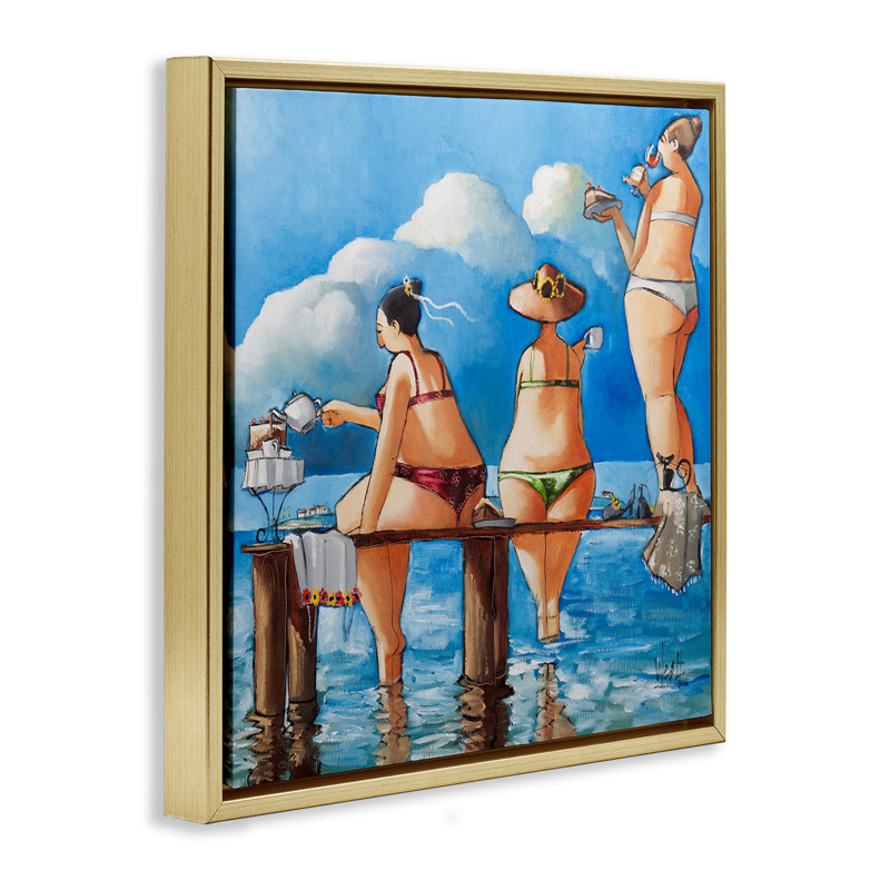 Dames de plage fantaisistes, H 18 po x l 18 po, Cadre flottant métallique doré