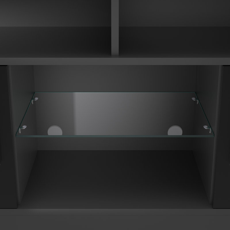 135×35×65cm TV Cabinet,RGB LED Top Plate with Glass Shelves,Stand for TVs up to 55", Black