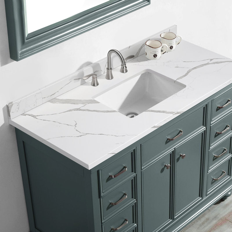 Comptoir de meuble-lavabo à quartz 48 po avec trous de robinet d'évier