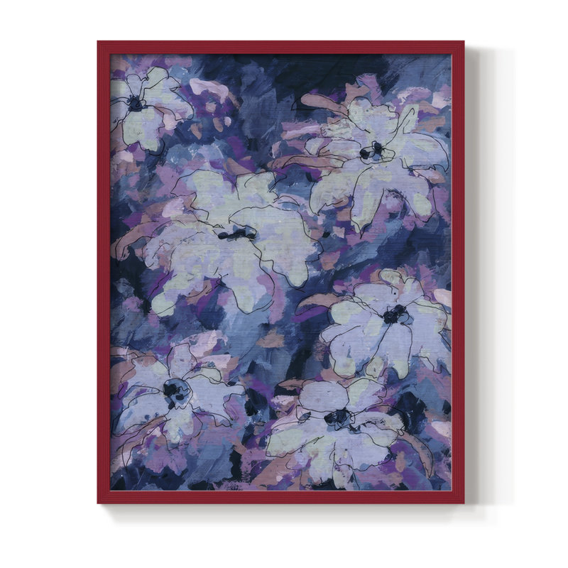 Hidden Blooms II Framed Print - Solid Wood, 15" H x 12" W, Red