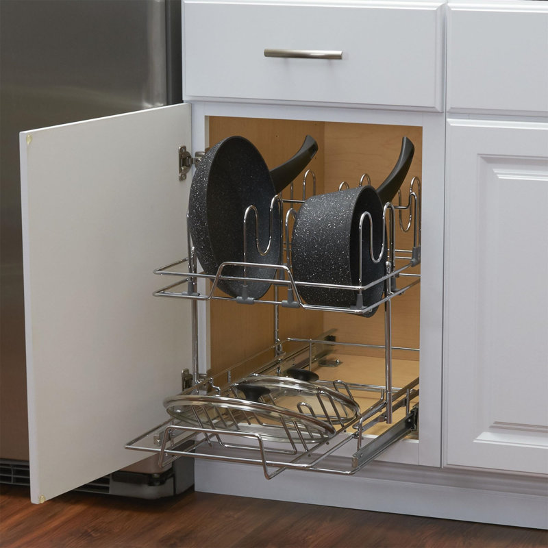 Rangement pour panier et couvercle en acier chromé à 2 niveaux Glidez