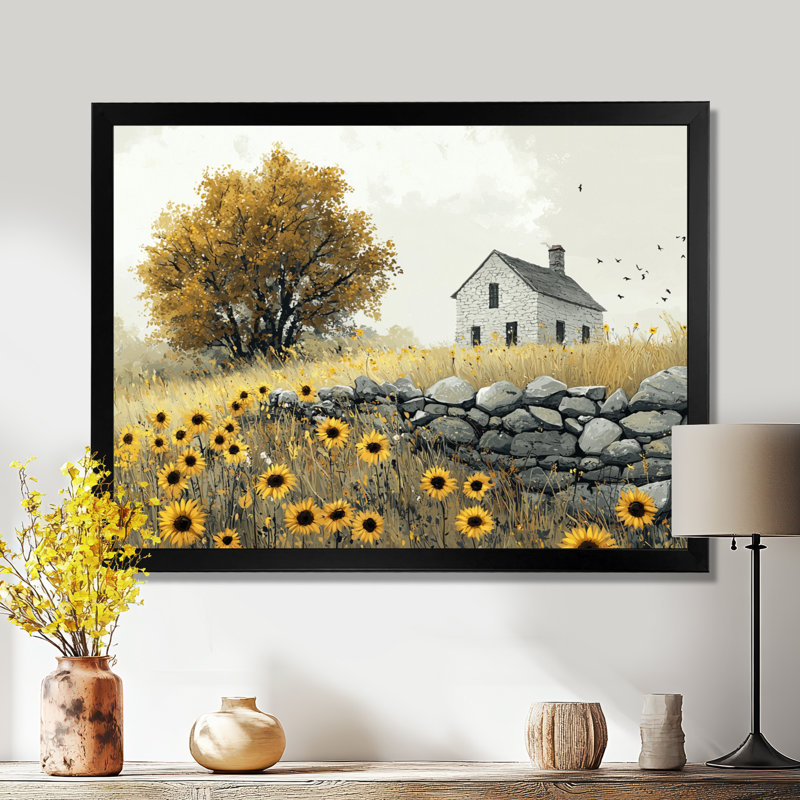 Doni - Floral Wall Art, Single Picture Framed Print, 30" H x 40" W, Black