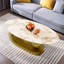 Table basse ovale avec motif en marbre fritté et base en acier inoxydable doré