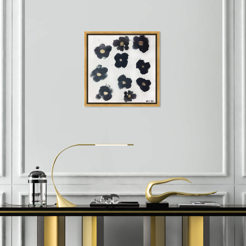 Coco's Gold Camellias - Graphic Art, 16" H x 16" W, Gold Framed, No Mat