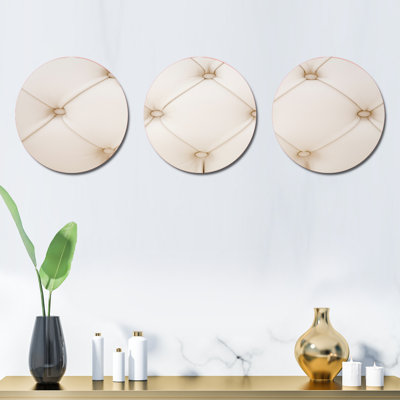 Cream Colored Luxury Diamond Shaped Couch Leather - Modern Metal Wall Decor Set