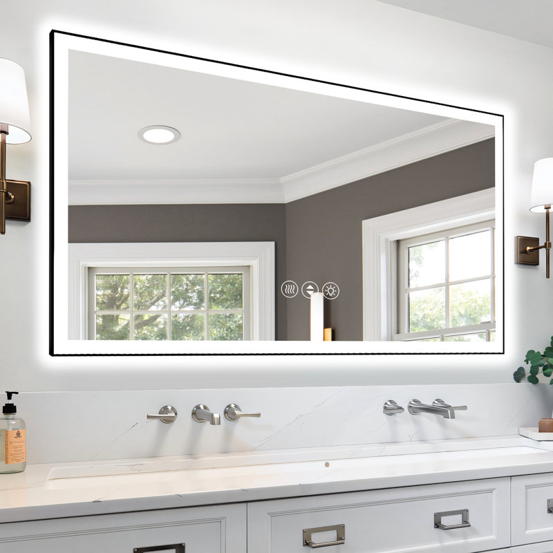 Miroir de salle de bain Led Smart 72 x 40 pouces: luminosité réglable de 10% à 100%, 3 options de température de couleur, - mode brouillard, contrôle de l'interrupteur mural, composants Ul, verre trempé de 5 mm avec arrêt automatique,