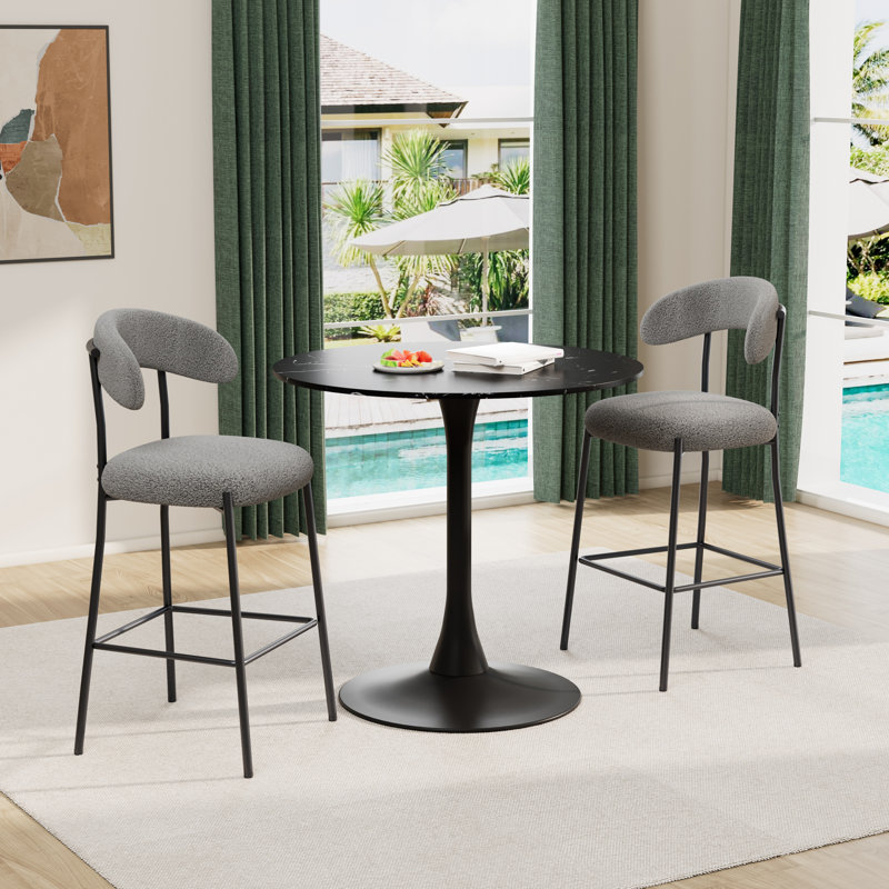 Bar Table Set, Round Dining Table Sets with 2 Height Bar Stools, Black, Gray