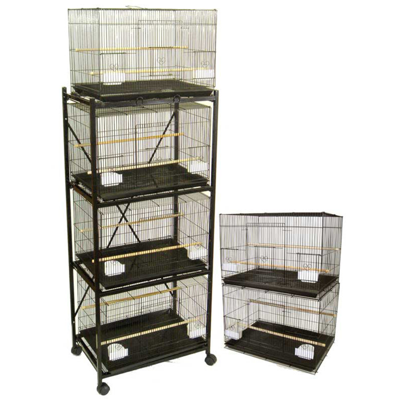 16 in. Steel Flat Top Breeder Bird Cage with Wheels with Stand with Perch with Tray, Black