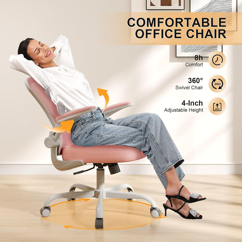 Office Chair, Ergonomic Desk Chairs 330LBS Capacity High Back Mesh Computer Chair With Flip-Up Armrests, Comfy Work With Adjustable Lumbar Support, Rolling Swivel Executive Task