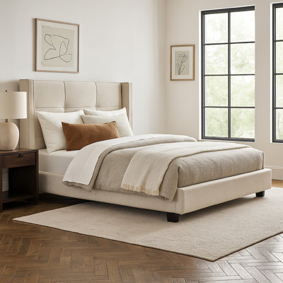 Bea Bed With Storage Footboard, Faux Linen Upholstery