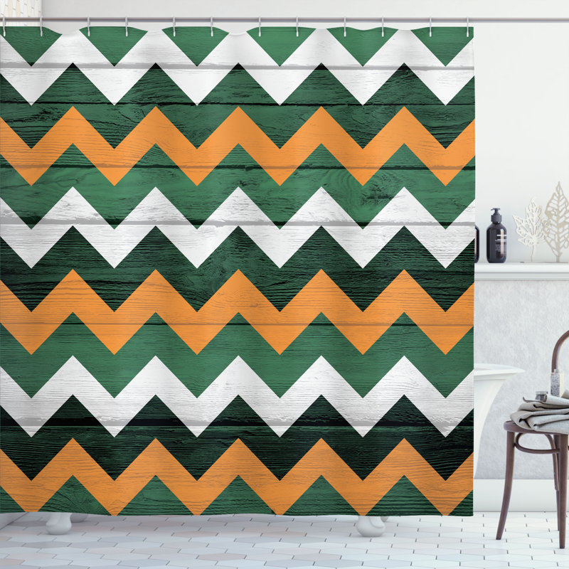 Chevron Shower Curtain with Hooks Included, Hunter Green, 75"H x 69"W