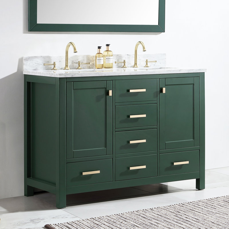Vitor 48'' Modern And Traditional Bathroom Double Sink Vanity Set With White Italian Carrara Marble Countertop & Backsplash, Fully Assembled