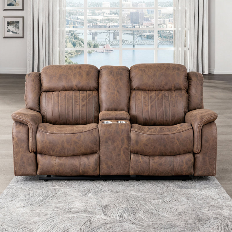 Causeuse inclinable confortable de 76,4 po avec rangement et porte-gobelets, Brun
