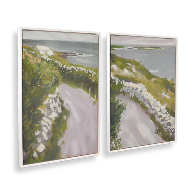 «Serene Pathway by the Sea», ensemble de 2 reproductions sur toile, H 18,75 po x l 12,75 po x P 1,75 po, Cadre blanc