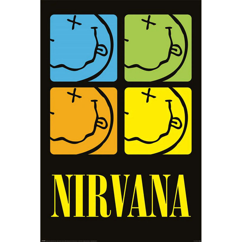  Officiellement sous licence Nirvana - Smiley Squares 24 x 36 pouces, affiche d'art - reproduction décorative - papier affiche - prêt à encadrer