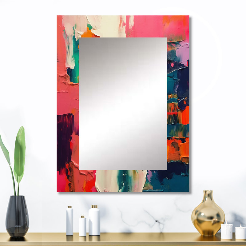Pink and Blue Fragments Of Reality - Abstract Decorative Wall Mirror, Pink Mirror, Printed Metal Art, 32" x 24"