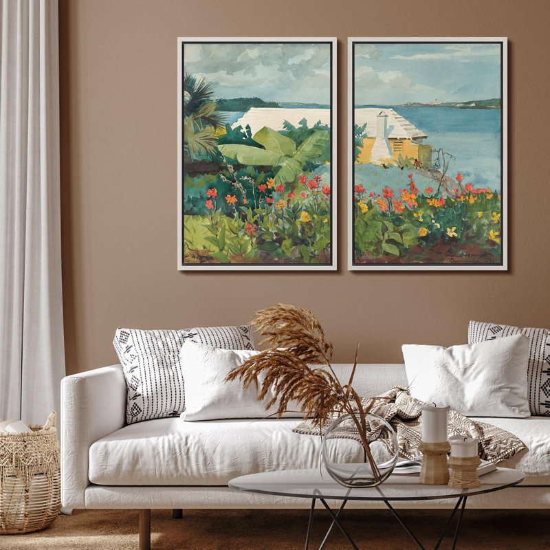 «Coastal Serenity And Pier Tranquility Tropical Landscape», 2 pièces sur toile, Blanc, H 36 po x l 48 po