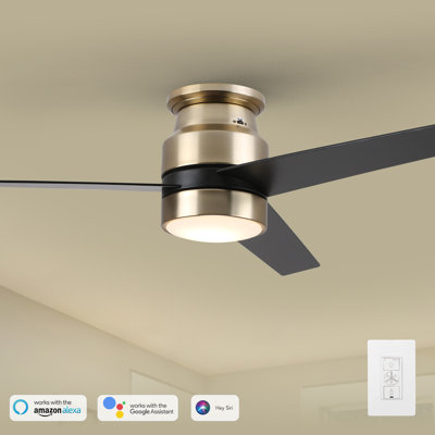 52"  3 - Blade LED Smart DC Ceiling Fan with Wall Control and Light Kit Included
