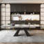Ensemble de salle à manger moderne avec table de salle à manger extensible en pierre frittée de 110,2 po et 8 fauteuils en tissu-663403528