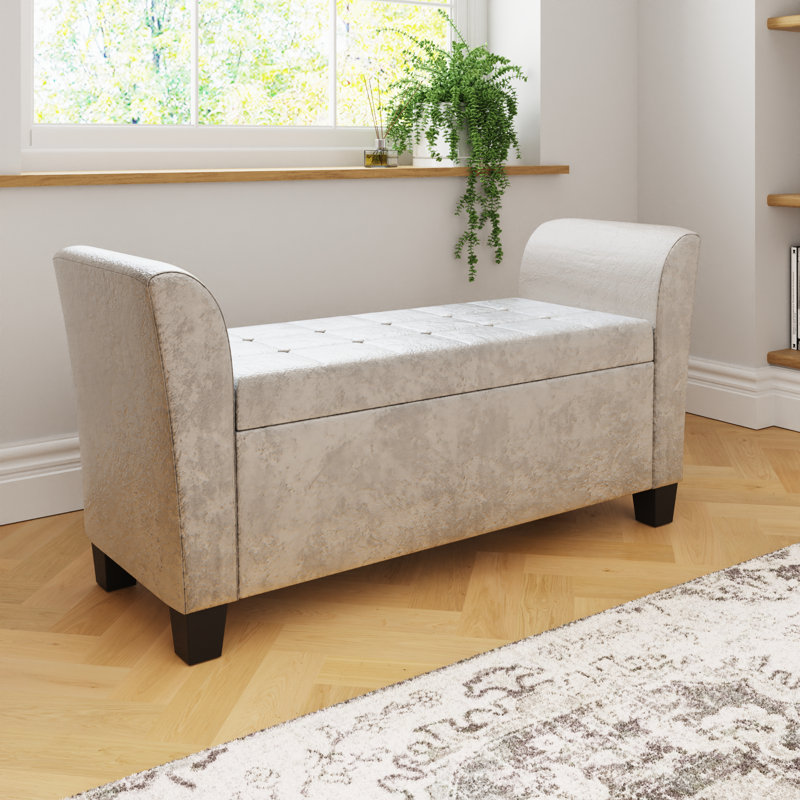 Kristian Velvet Upholstered Storage Bench, Oyster Crushed Velvet