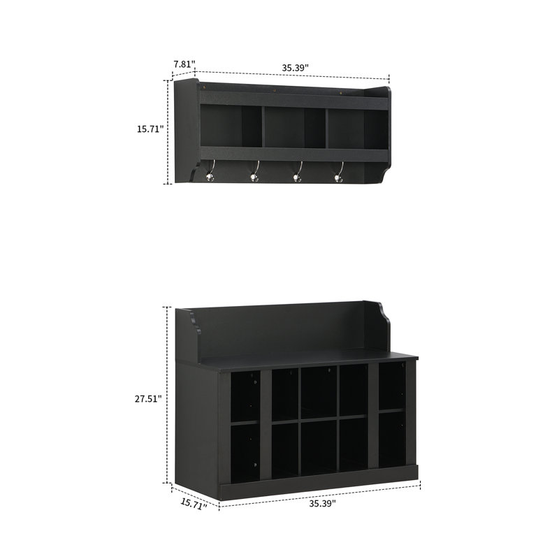 Wood Shoe Storage Bench, Black