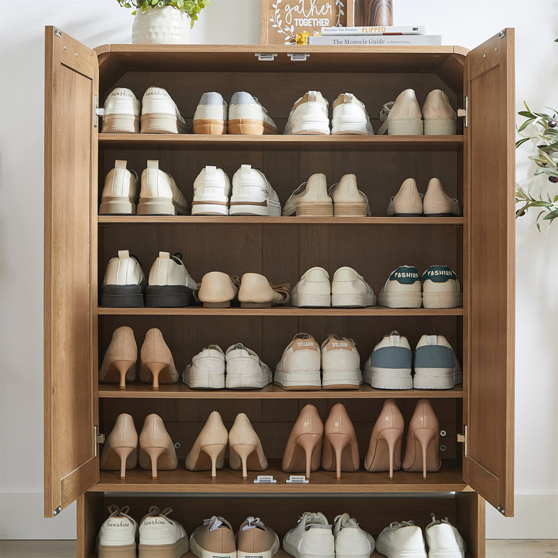 Armoire à chaussures en rotin avec portes, Caramel