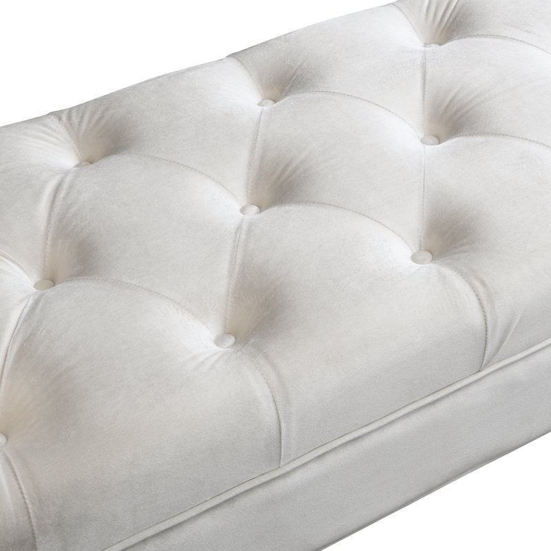Banc de chambre rembourré en velours avec accoudoirs roulés et coussins Corvina, Beige, Naturel