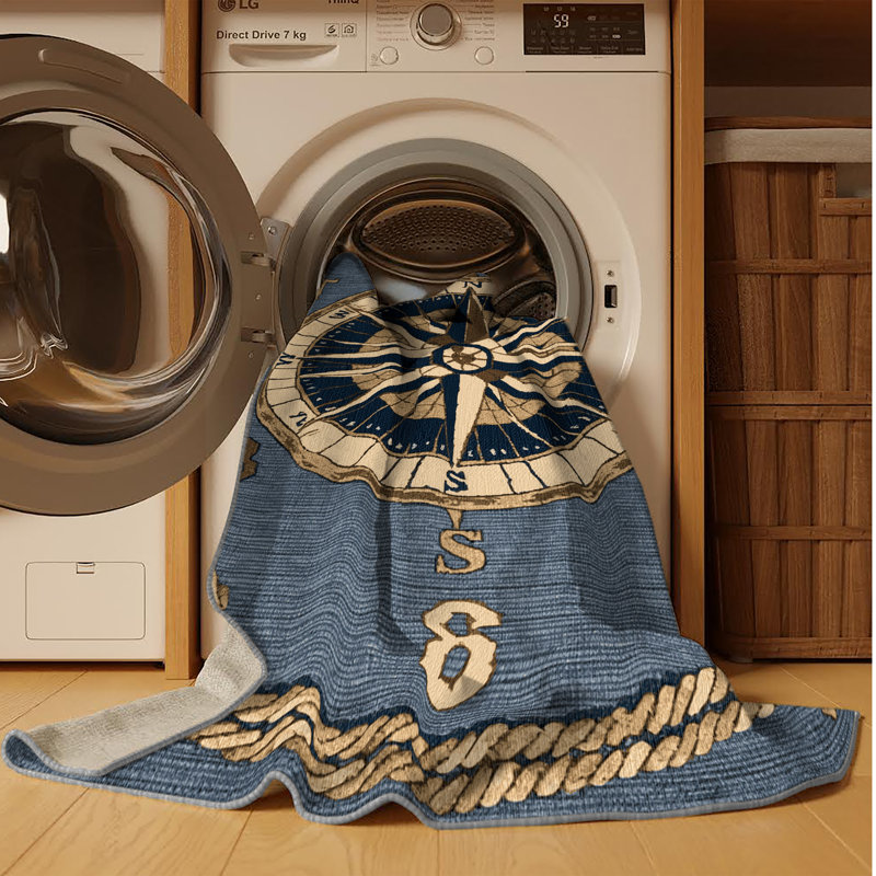 Washable Vintage navigation compass Nautical Area Rug, Rectangle 4' x 6'