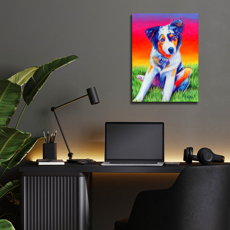 «Blue Merle Aussie Puppy» par Rebecca Wang Art, H 16 po x l 12 po x P 0,13 po