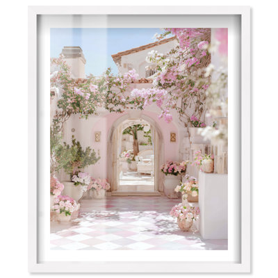 «Pink Archway Paradise I Shadowbox Print Vintage Coastal Decor» par Notoriart, cadre noir, 36 x 45