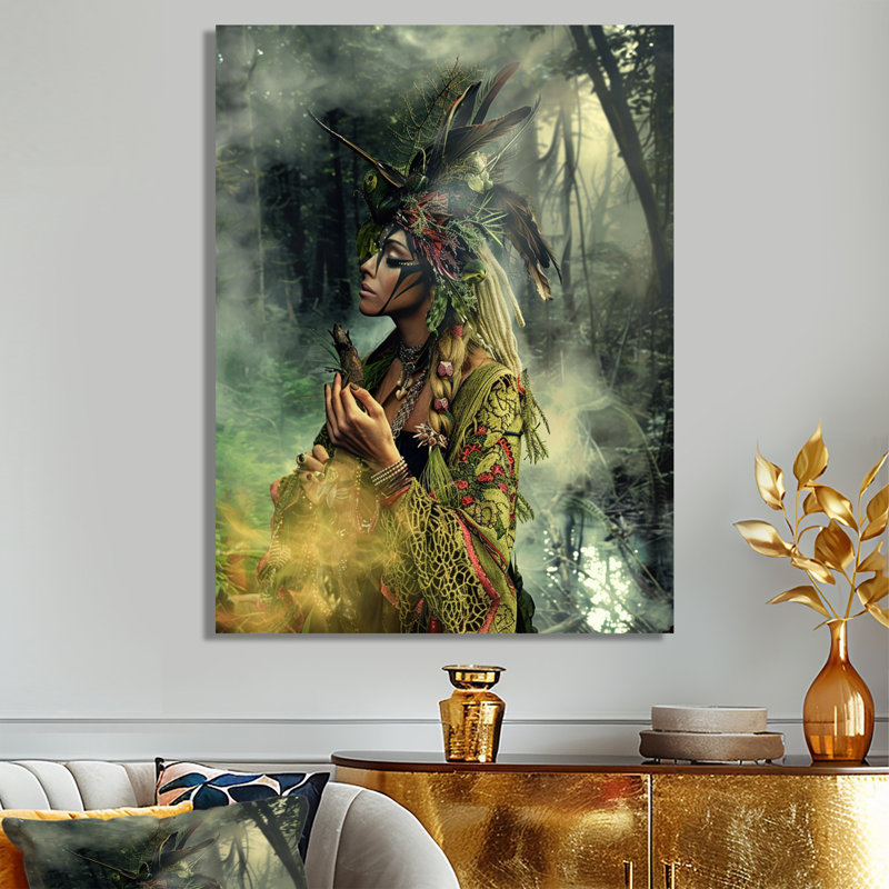 Mystical Shamana Forest Ritual I - Native American Woman, art mural, Toile tendue, H 20 po x l 12 po