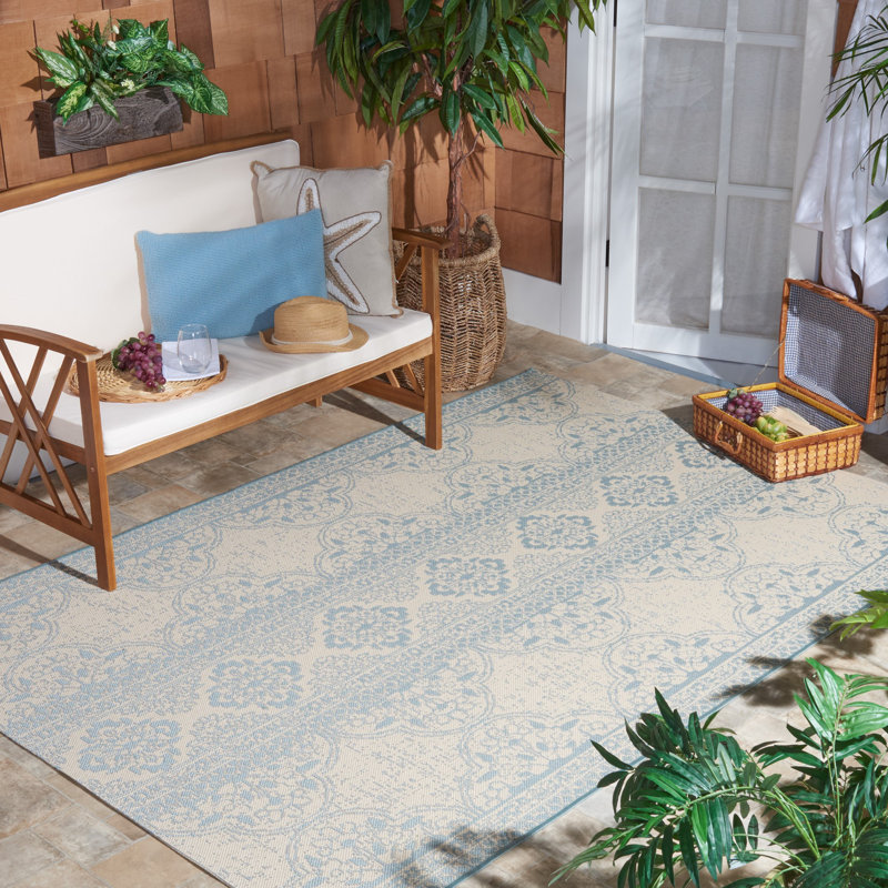 Tapis intérieur / extérieur turquoise / crème Danya, Rectangle 5 pi 3 po x 7 pi 6 po