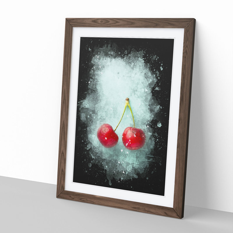 Two Cherries - Framed Print, 65cm H x 48cm W x 2cm D, Walnut