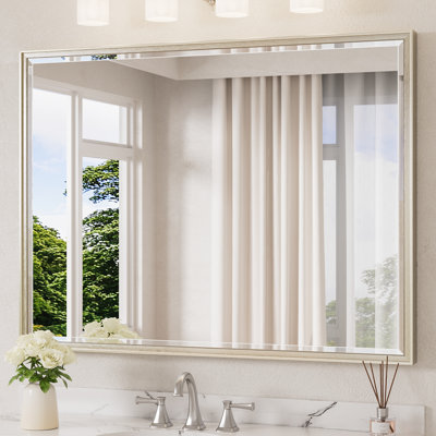 Miroir de salle de bain rectangulaire biseauté avec cadre en aluminium 