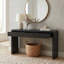 Console rustique avec 3 tiroirs cannelés, table d'entrée en placage de bois massif avec pieds réglables, table d'appoint noire résistante aux rayures-1408911104