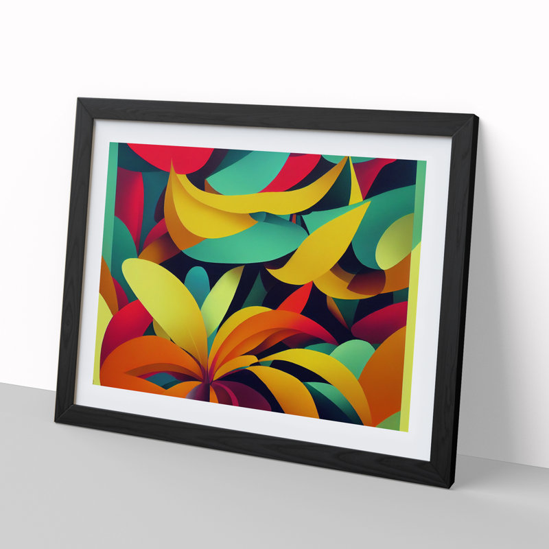 XH1022-9520X Unusual Tropical Flowers Abstract - Single Picture Frame Print, 25cm H x 34cm W x 2cm D, Black