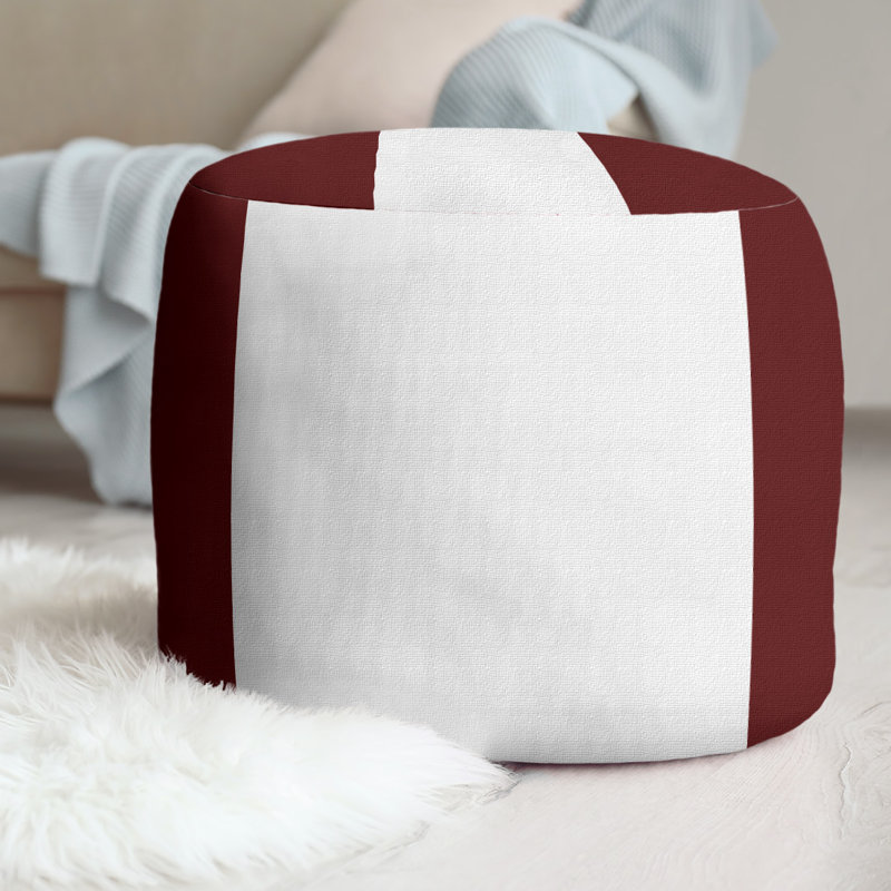 Upholstered Ottoman, Maroon/White/Maroon
