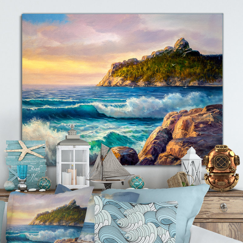 «Ocean Sunset And Waves III», reproduction sur toile flottante, H 24 po x l 36 po x P 1 po, Toile tendue
