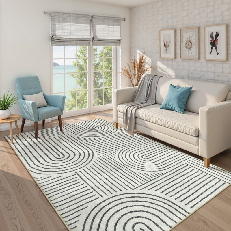Abstract Washable Area Rug Soft Bedroom Rug for Living Room Ultra-Thin Non Slip Office Carpet, Rectangle 4' x 6'