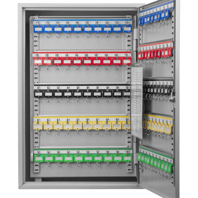Armoire à clés réglable en acier gris avec serrure, capacité de 150 clés, fixation murale pour un accès facile, compartiments en acier, gestion efficace du montage
