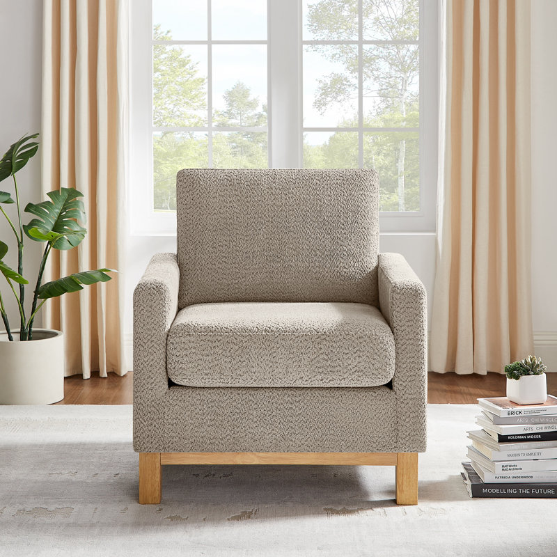 Chaise rembourrée avec accoudoirs et pieds en bois massif , Rembourrage en mousse brune