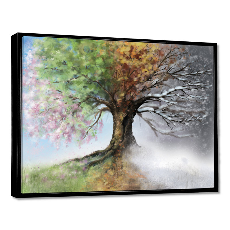 Arbre sur toile, impression de nature quatre saisons - Arbre avec quatre saisons, H 30 po x l 40 po, Noir