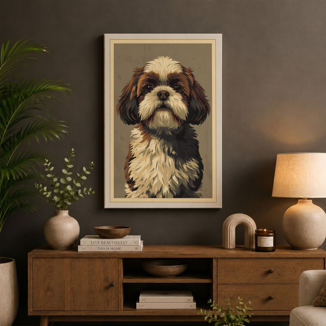 Shih Tzu Portrait Vintage - Wrapped Canvas
